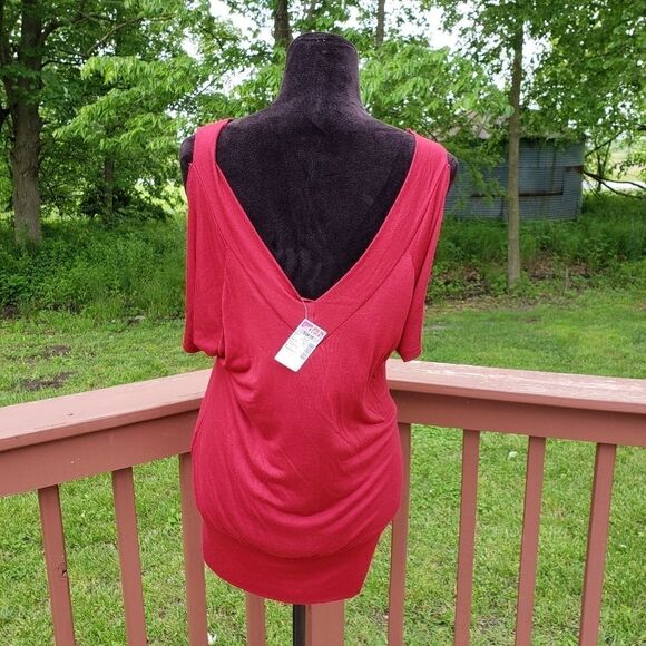 Debs Ladies Burgundy Cold Shoulder Sequin Pullover V-neck Tunic sz 1 XL - Picture 6 of 12